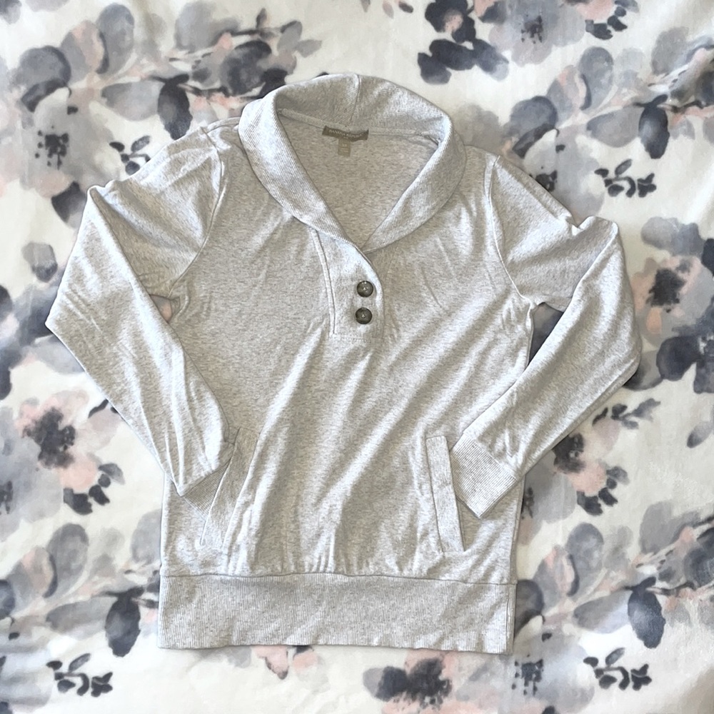 BANANA REPUBLIC beige/grey sweater front pocket XS